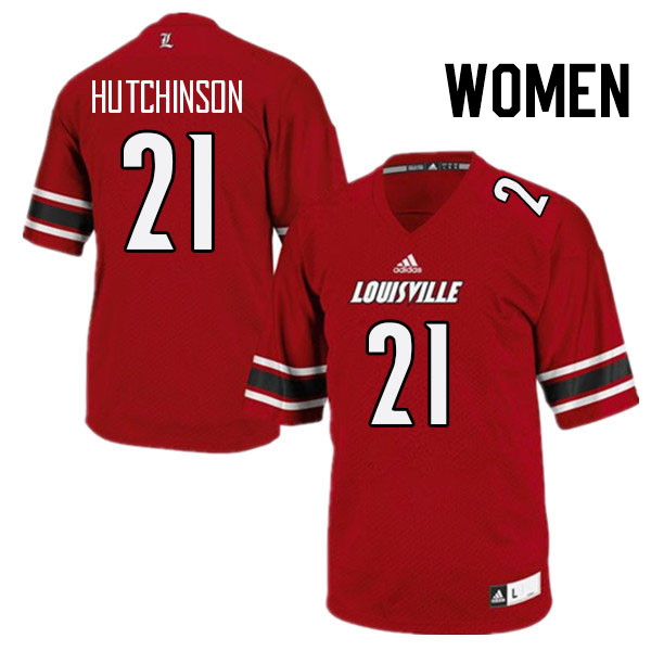 Women #21 D'Angelo Hutchinson Louisville Cardinals College Football Jerseys Stitched Sale-Red - Click Image to Close